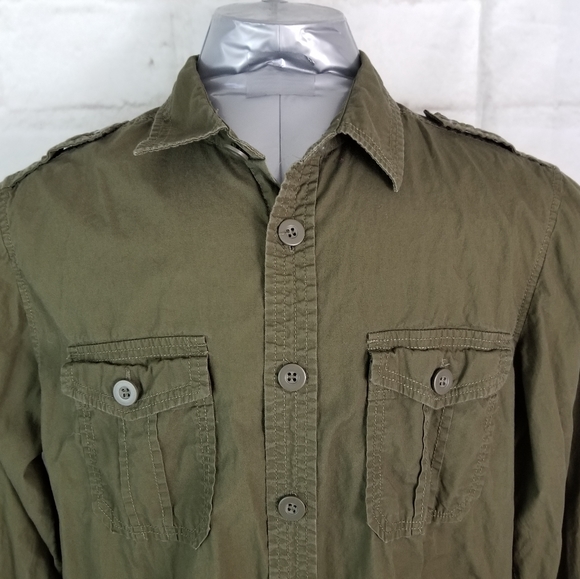 Bluenotes L Army Green Slim-Fit Button-Down Shirt - Picture 2 of 10